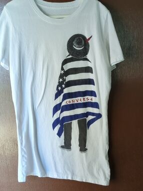 Converse White Tee with Black, Blue & Red Graphic SizeXS
